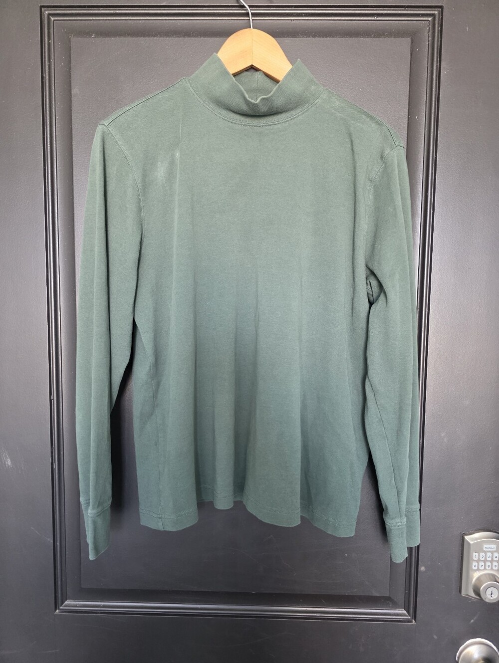 Lands' End Women XL 18 Green Mock Neck Long Sleeve Knit Top Shirt Casual Stretch